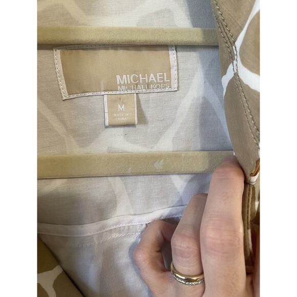 Michael Kors Double Breasted Trench Coat Tan White Mid Length Safari Animal Med - Picture 8 of 16